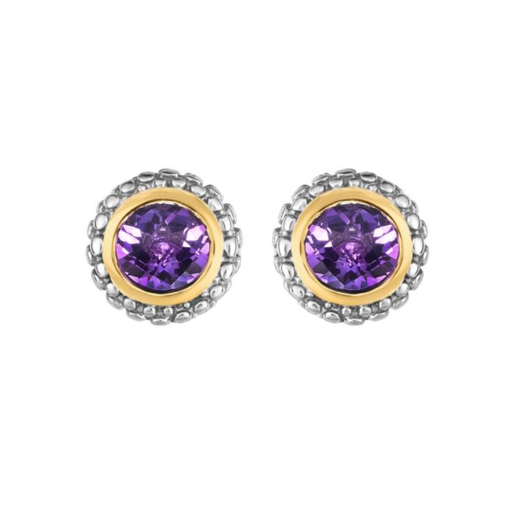 Sterling Silver 18k Gold Popcorn Amethyst Stud Earrings 179$